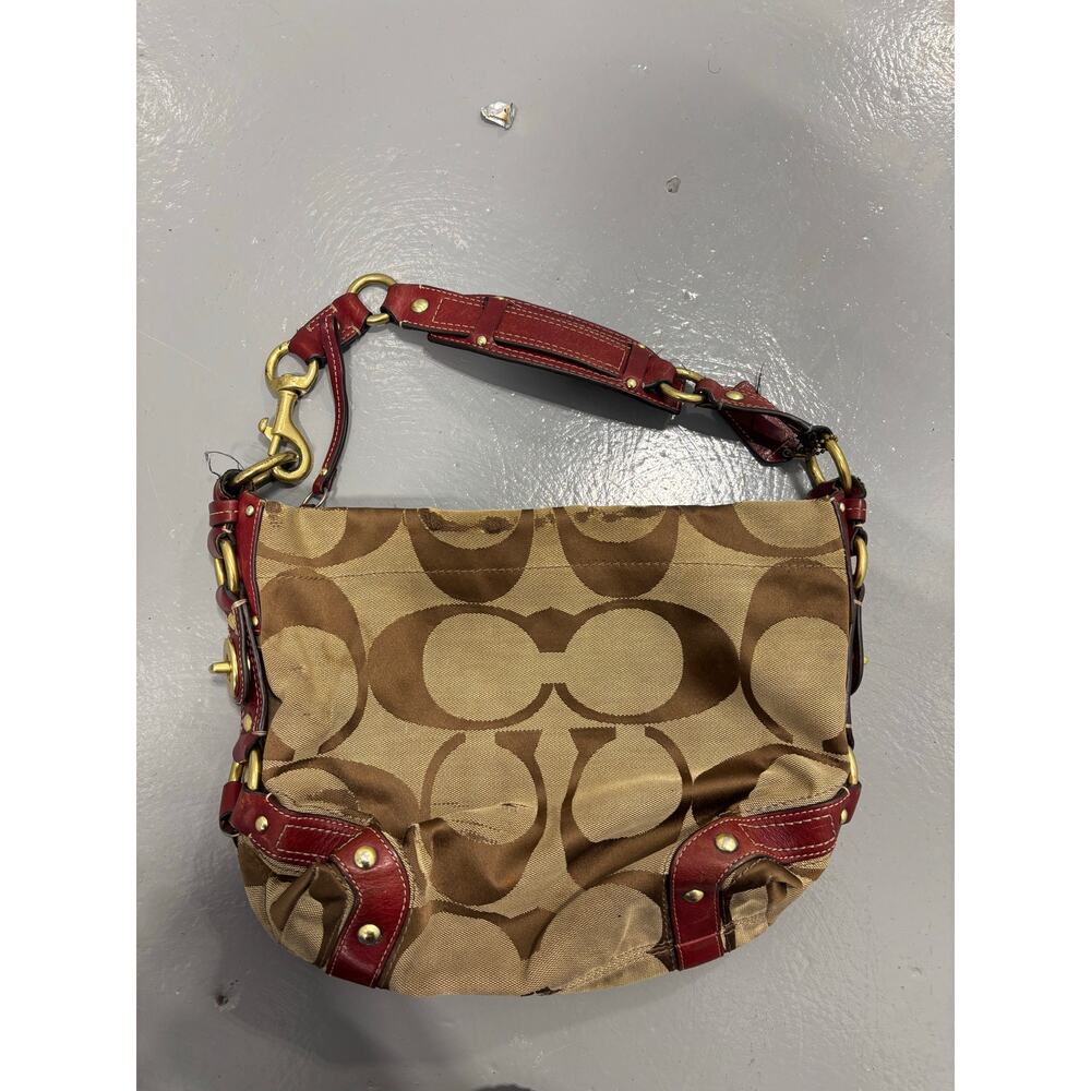 Coach Carly Hobo Bag Brown Signature C Burgundy Leather Gold Hardware 10619 - Picture 5 of 8